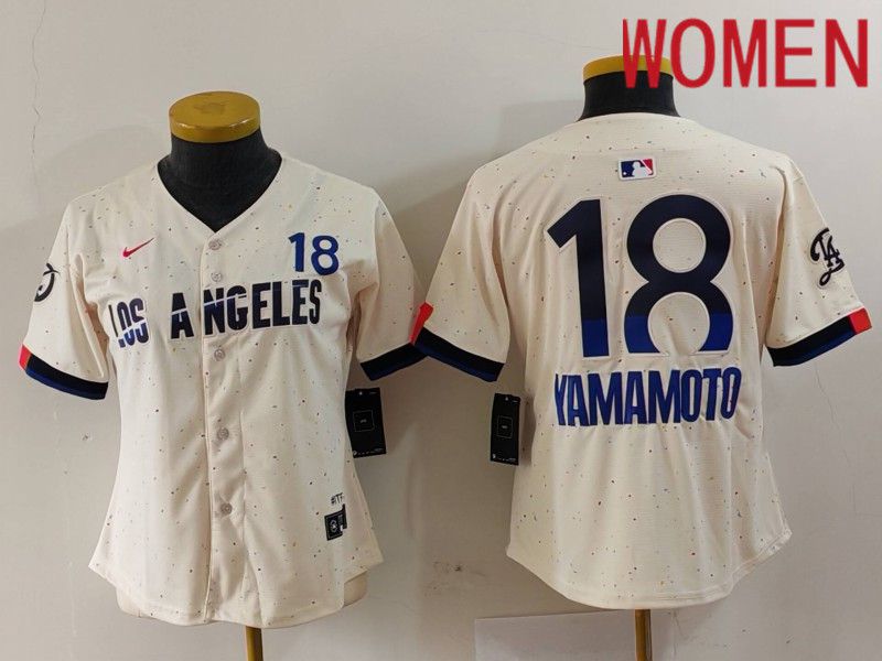 Women Los Angeles Dodgers #18 Yamamoto Cream Fashion Nike Game MLB Jersey style 703->->Women Jersey
